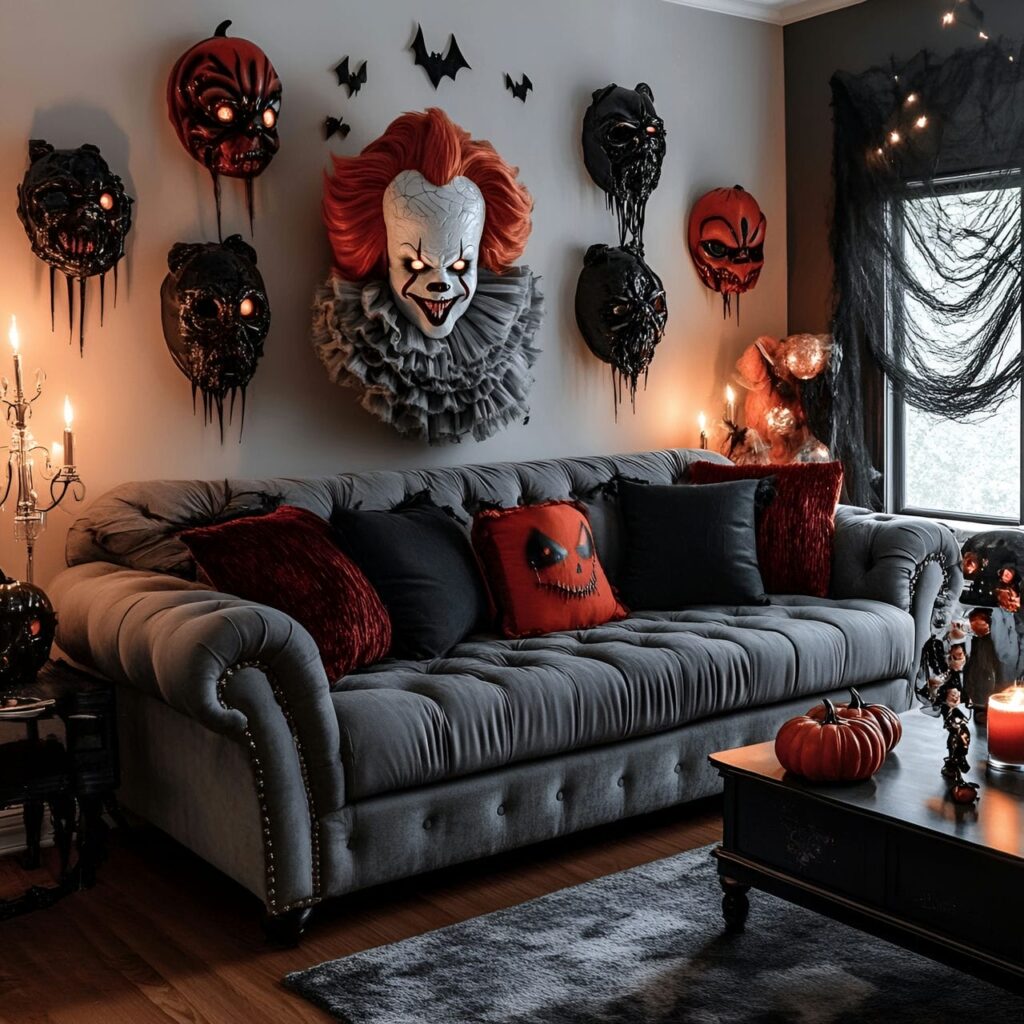 02. Pennywise-Inspired Living Room with DIY Halloween Decor