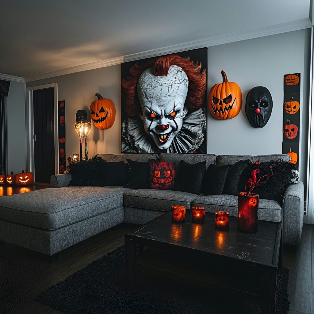 02. Pennywise-Inspired Living Room with DIY Halloween Decor