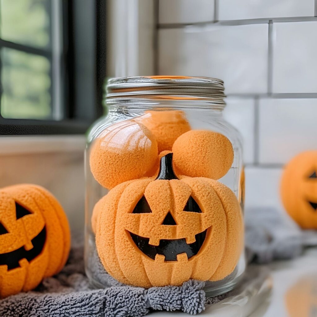 23. Pumpkin Bath Bomb Display with Fragrant Festive Element