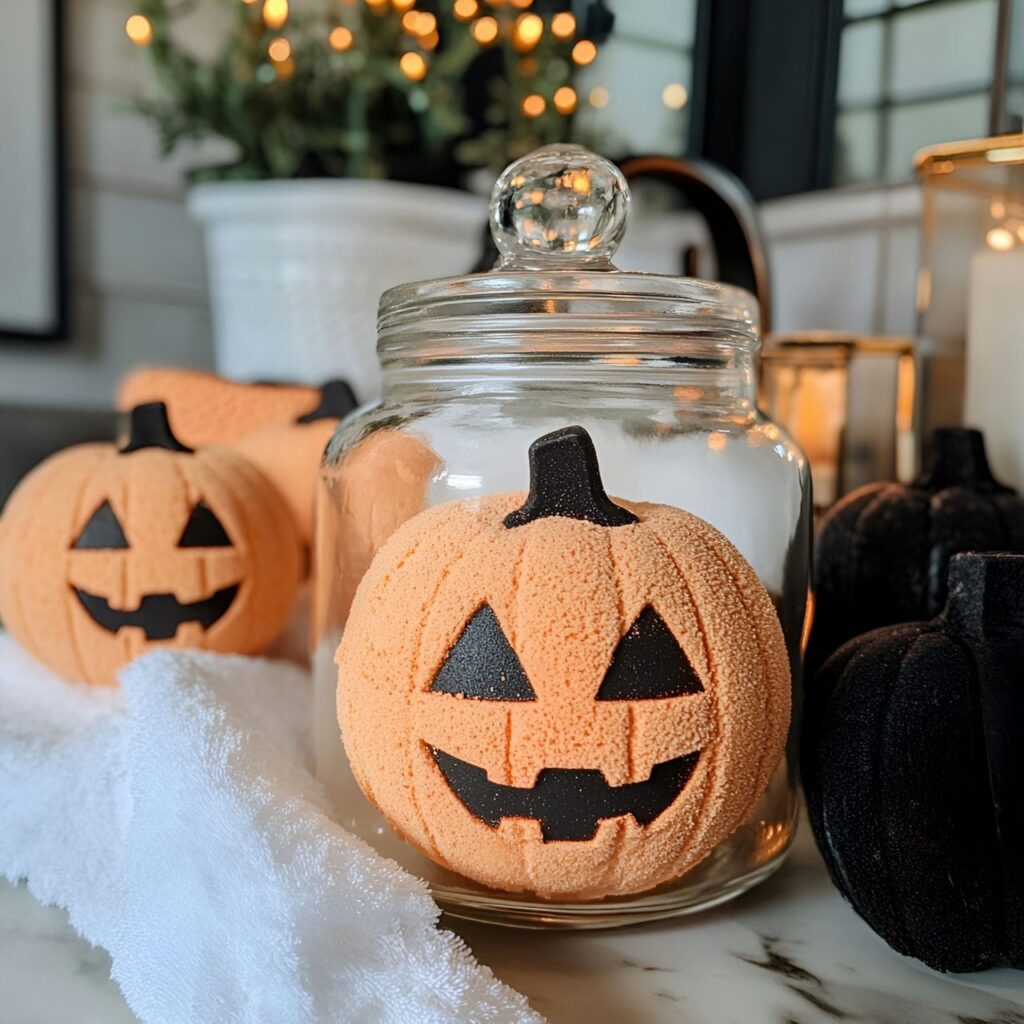 23. Pumpkin Bath Bomb Display with Fragrant Festive Element