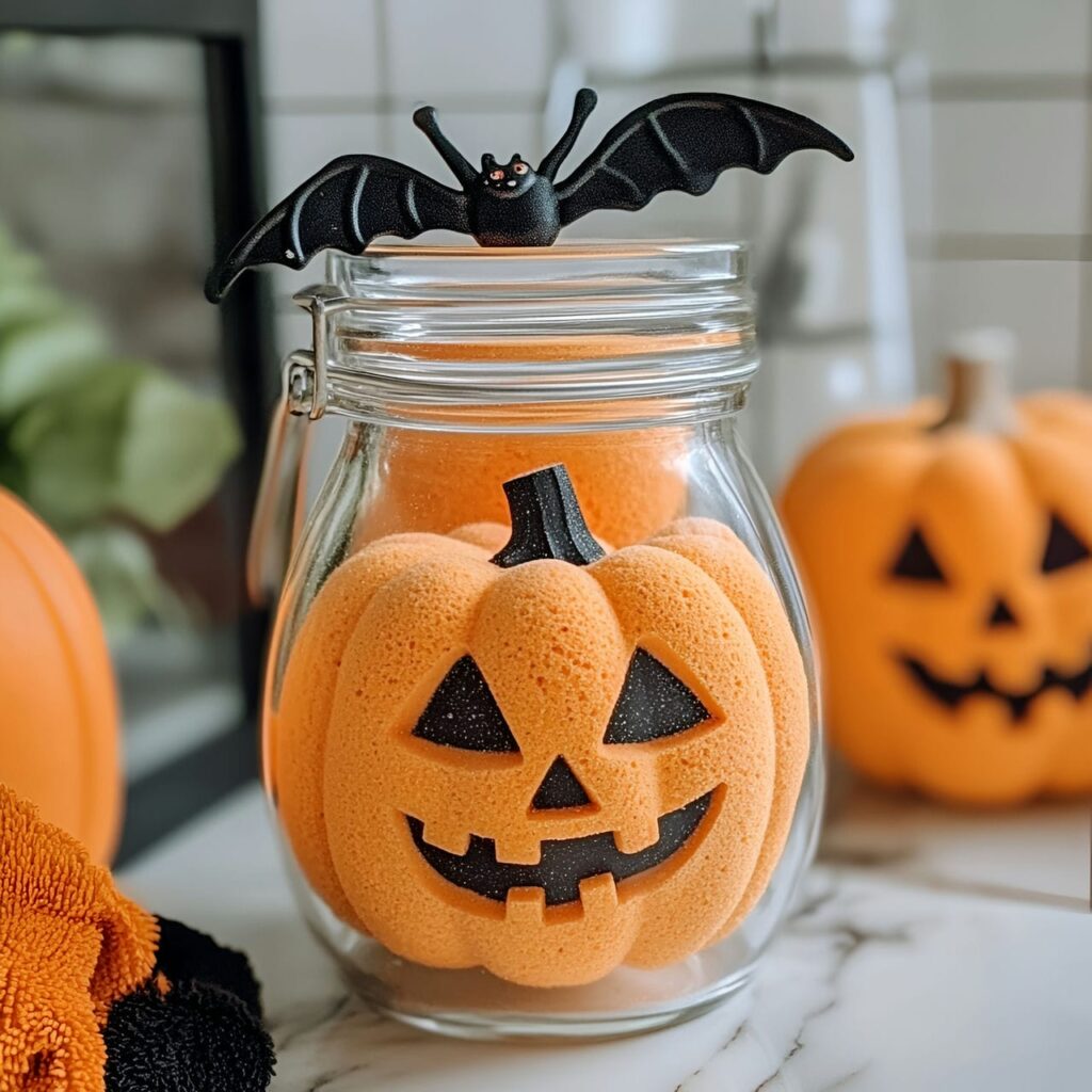 23. Pumpkin Bath Bomb Display with Fragrant Festive Element