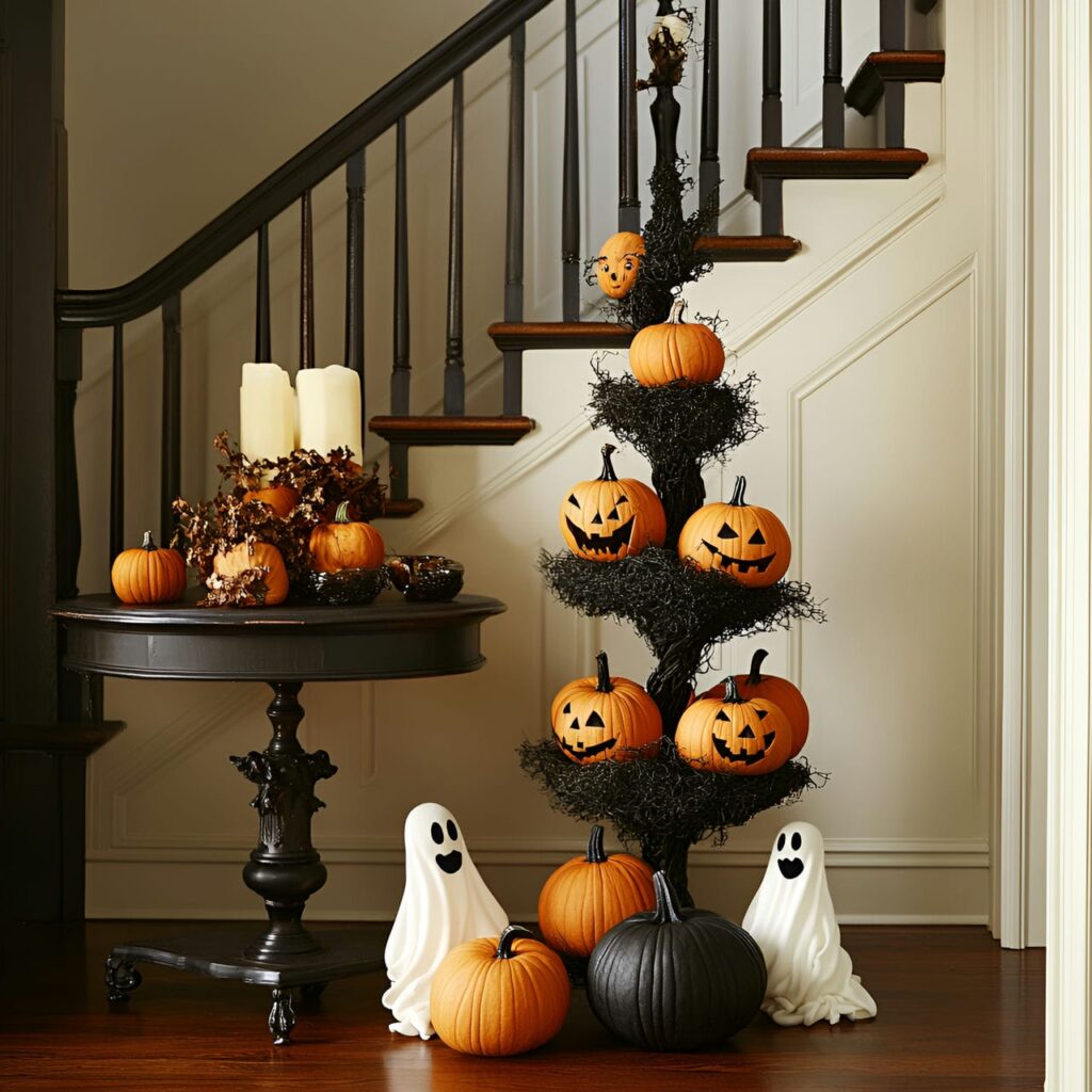 15. Pumpkin and Ghost Topiary with Halloween-Themed Shapes