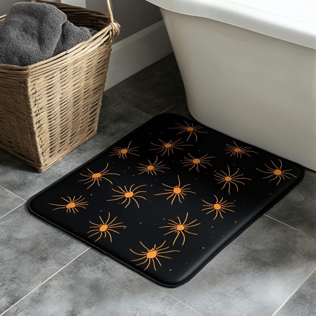 13. Creepy Crawling Spider Floor Mat with Large Black Spiders