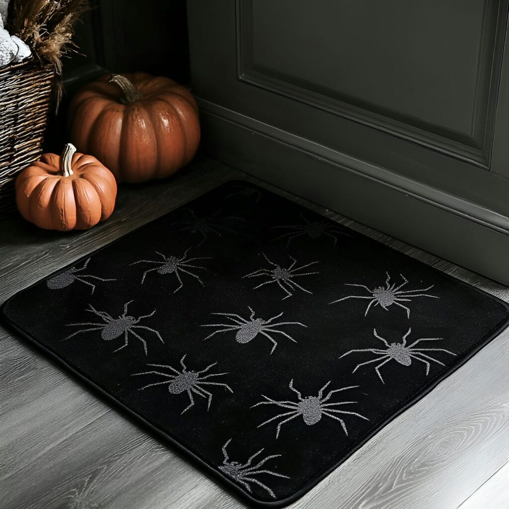 13. Creepy Crawling Spider Floor Mat with Large Black Spiders