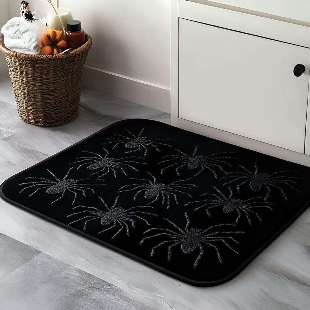 13. Creepy Crawling Spider Floor Mat with Large Black Spiders