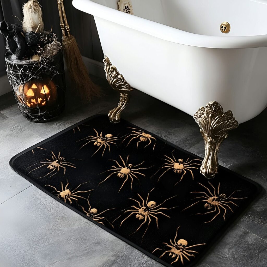 13. Creepy Crawling Spider Floor Mat with Large Black Spiders