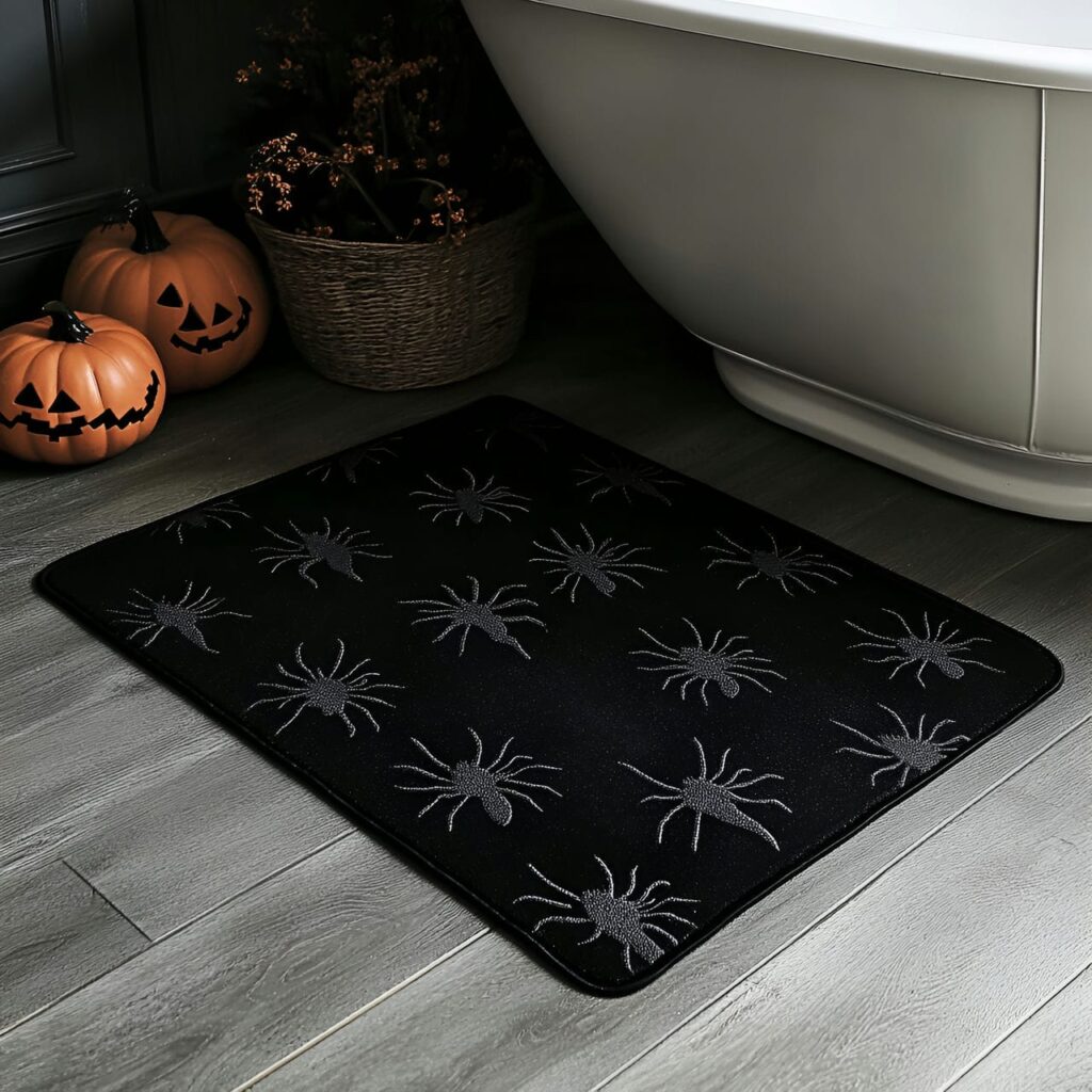 13. Creepy Crawling Spider Floor Mat with Large Black Spiders