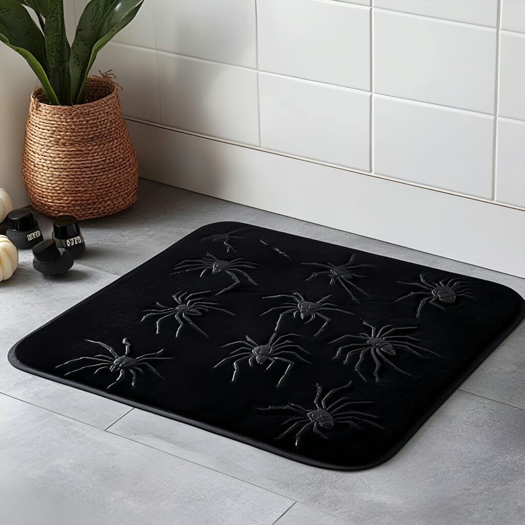 13. Creepy Crawling Spider Floor Mat with Large Black Spiders