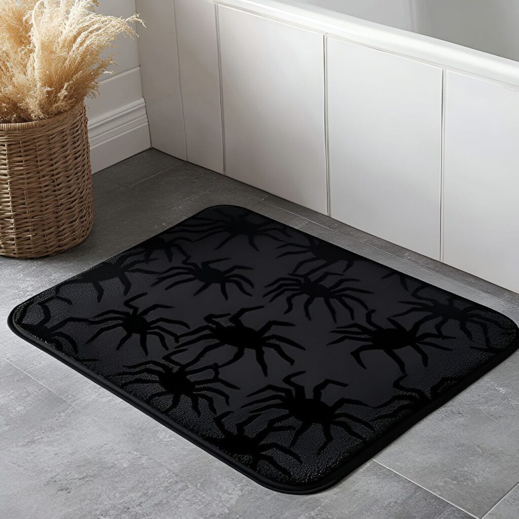 13. Creepy Crawling Spider Floor Mat with Large Black Spiders