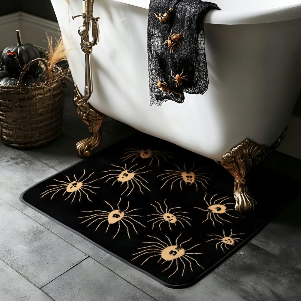 13. Creepy Crawling Spider Floor Mat with Large Black Spiders