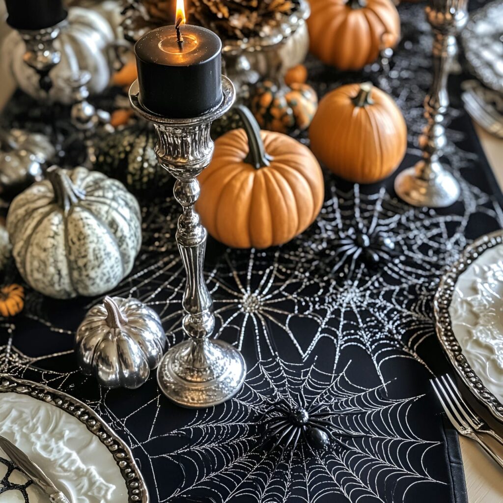 16. Spiderweb Elegance Table Décor