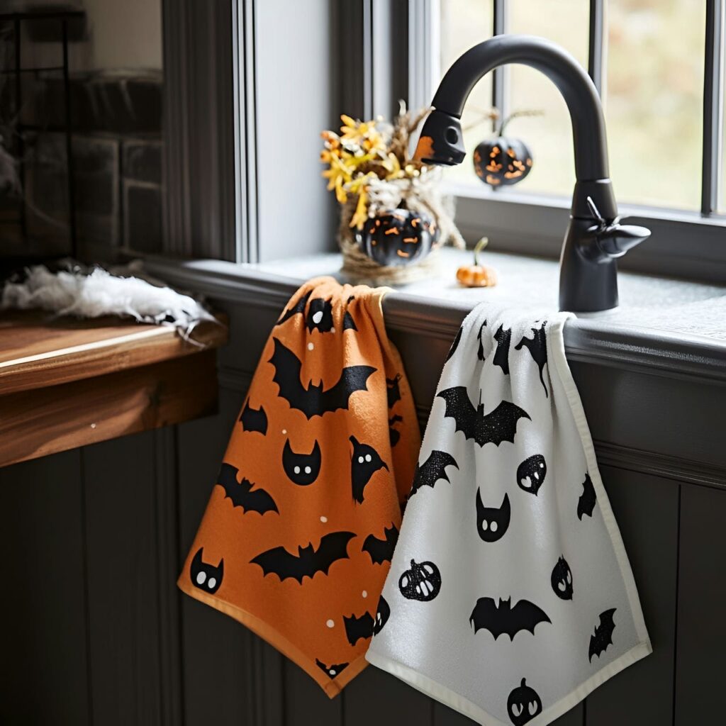 22. Spooky Hand Towel Set with Ghost and Bat Designs