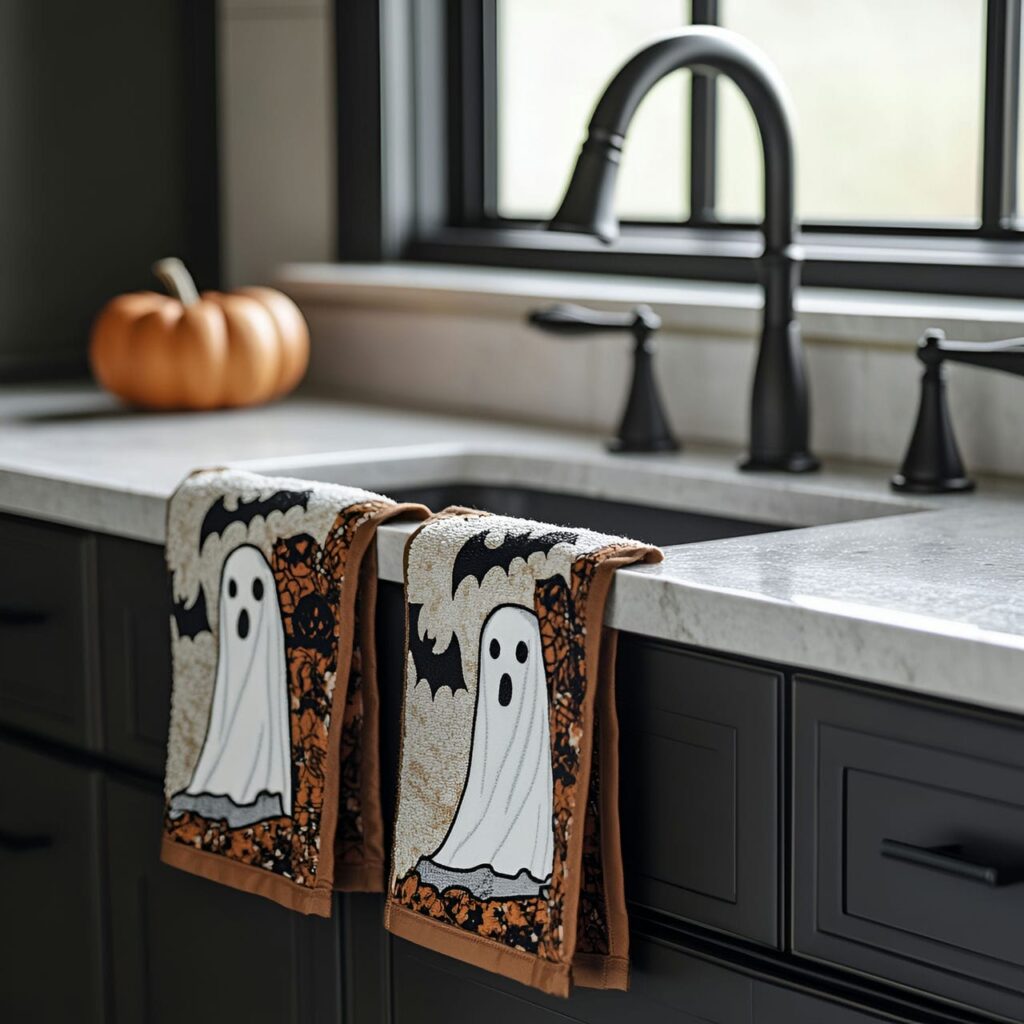 22. Spooky Hand Towel Set with Ghost and Bat Designs