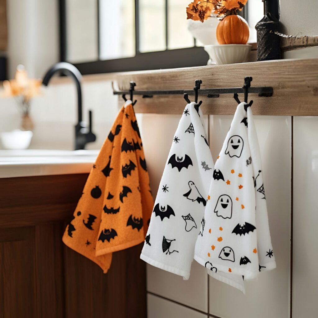 22. Spooky Hand Towel Set with Ghost and Bat Designs