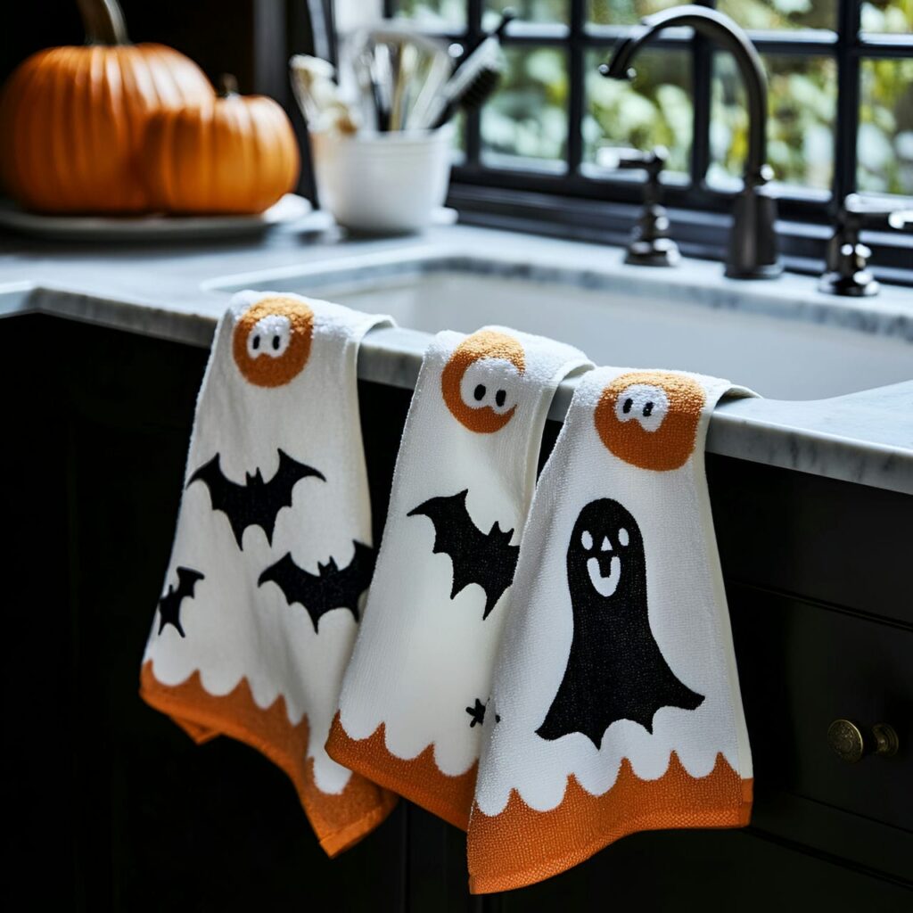 22. Spooky Hand Towel Set with Ghost and Bat Designs