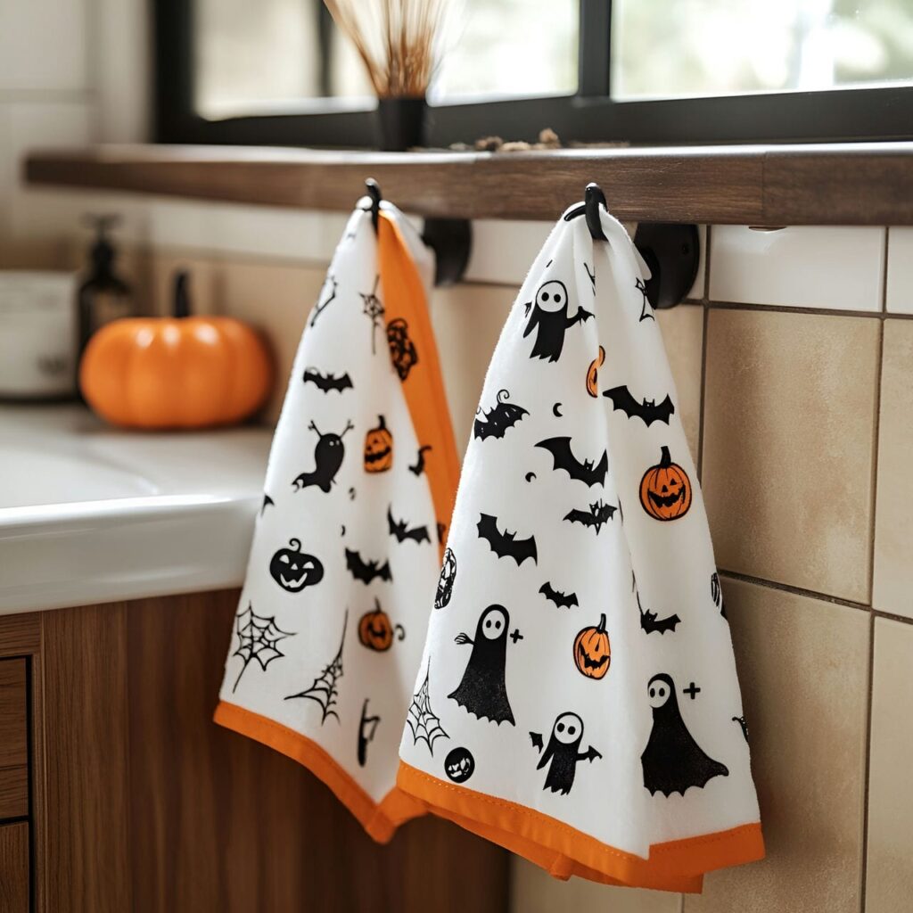 22. Spooky Hand Towel Set with Ghost and Bat Designs