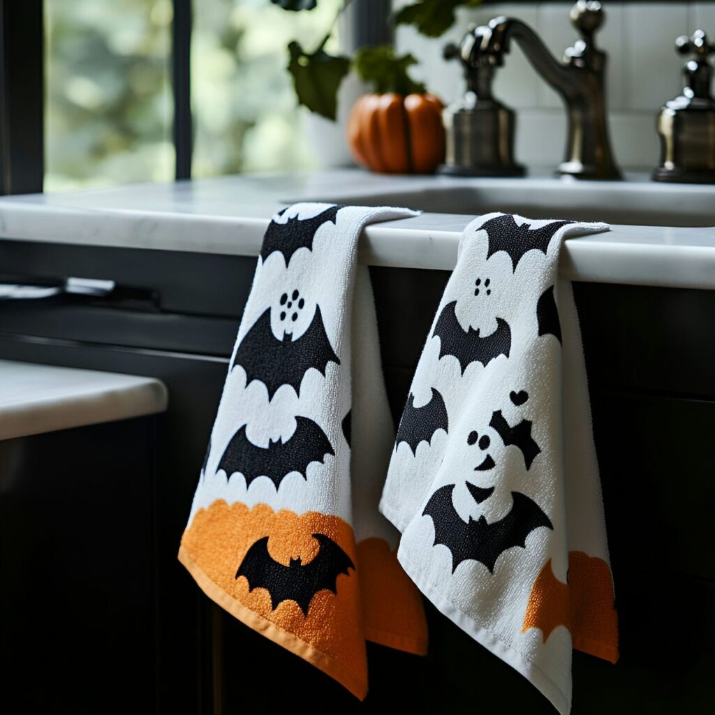 22. Spooky Hand Towel Set with Ghost and Bat Designs