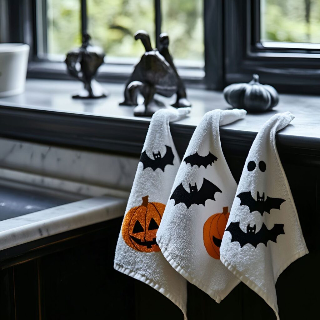 22. Spooky Hand Towel Set with Ghost and Bat Designs