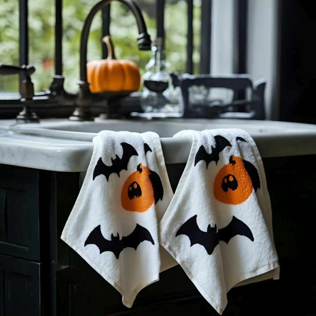 22. Spooky Hand Towel Set with Ghost and Bat Designs