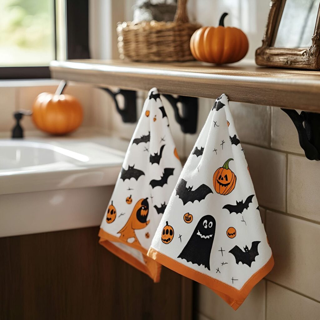 22. Spooky Hand Towel Set with Ghost and Bat Designs