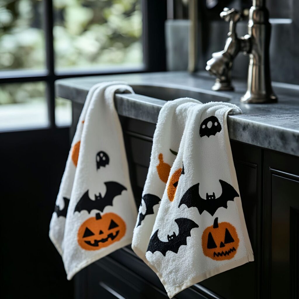 22. Spooky Hand Towel Set with Ghost and Bat Designs