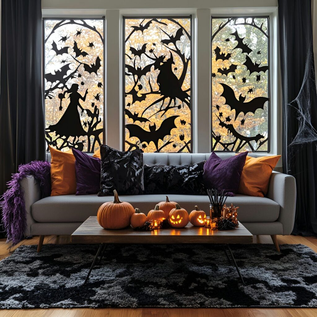 20. Spooky Silhouette Soiree with DIY Witch and Bat Decor