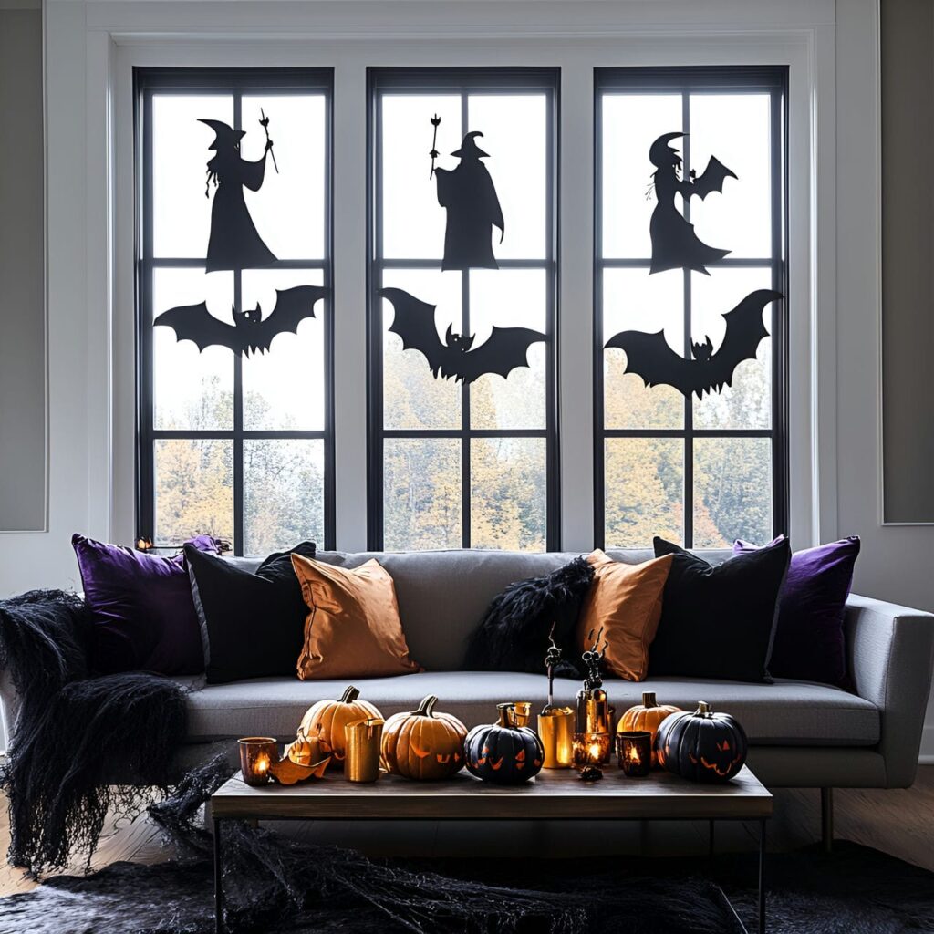 20. Spooky Silhouette Soiree with DIY Witch and Bat Decor