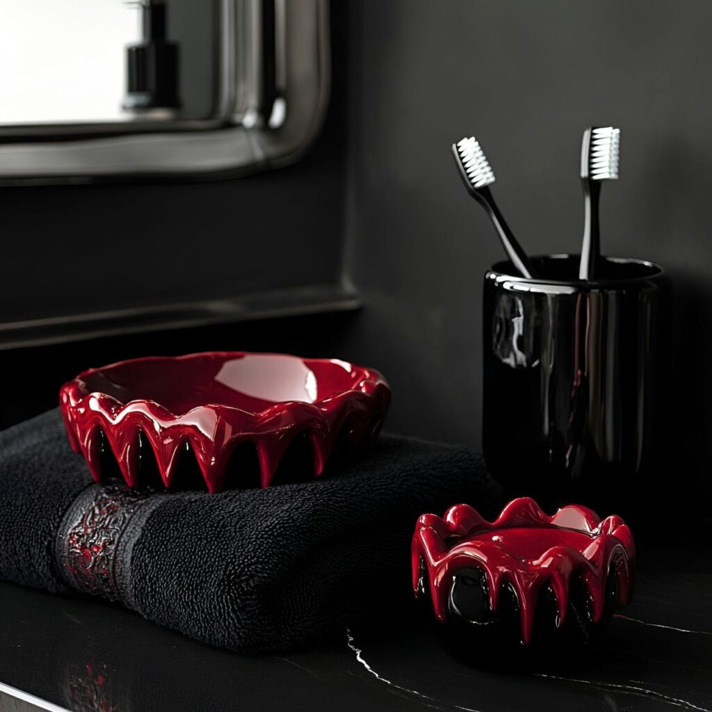 17. Vampire-themed Bathroom Accessories with Blood-Red Soap Dish