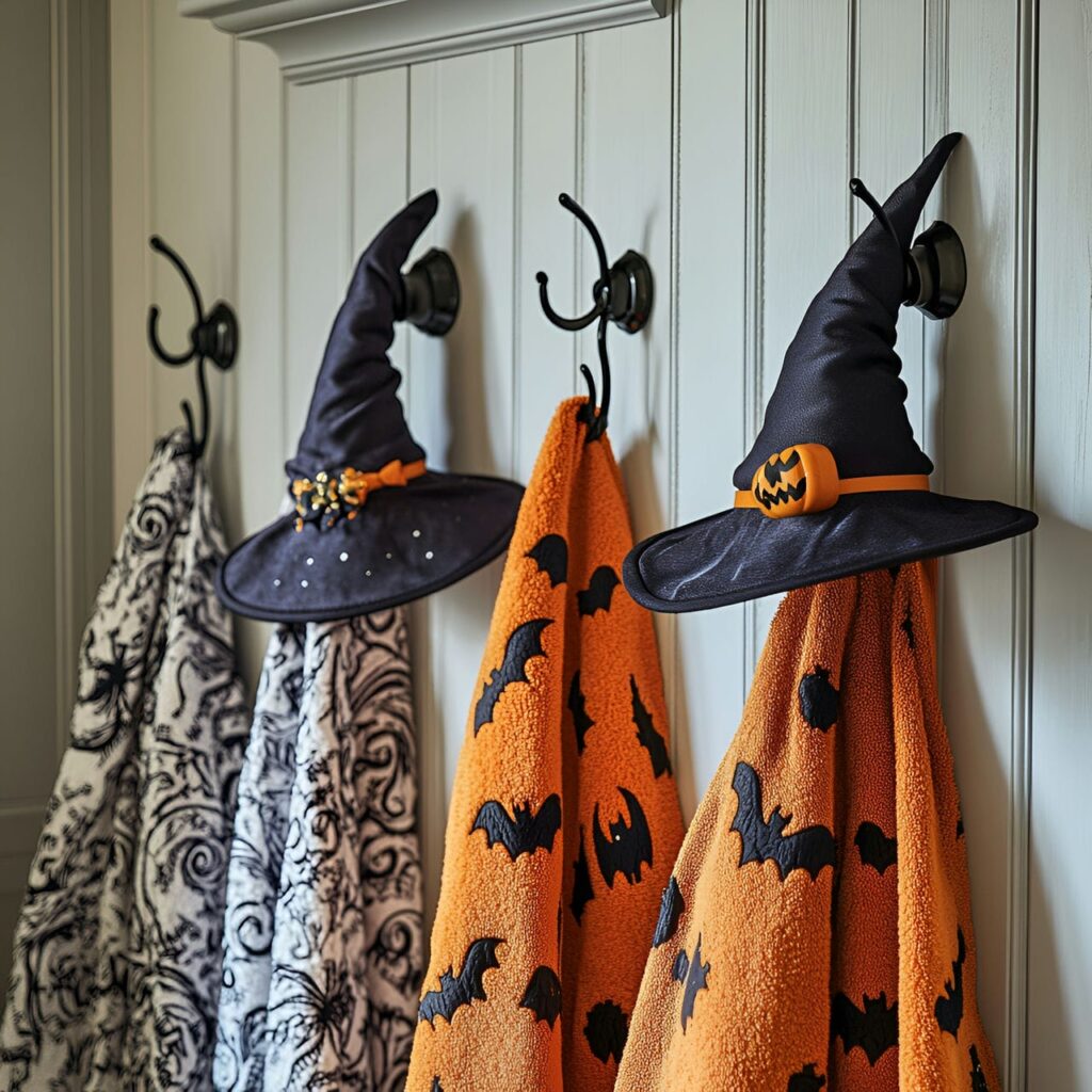 11. Witch Hat Towel Hooks with Fun Halloween Theme