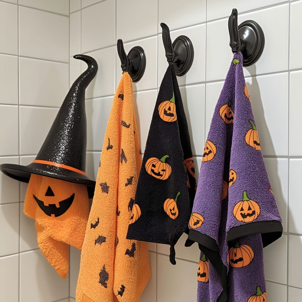 11. Witch Hat Towel Hooks with Fun Halloween Theme