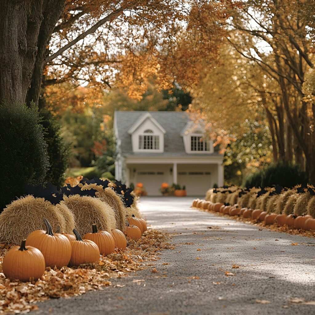 14. Autumn Harvest Driveway Twist with Cornstalks and Faux Rats