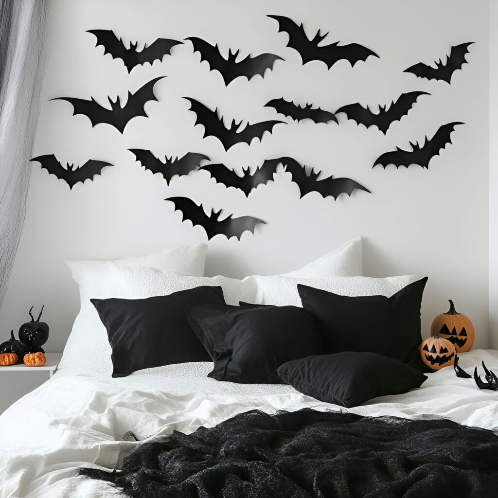 10. Bat-themed Wall Decals with Dynamic Halloween Design