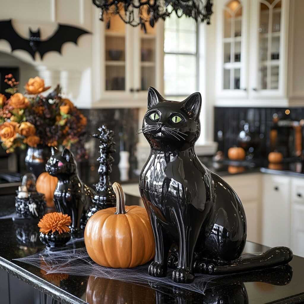 11. Creepy Black Cat Halloween Kitchen Décor