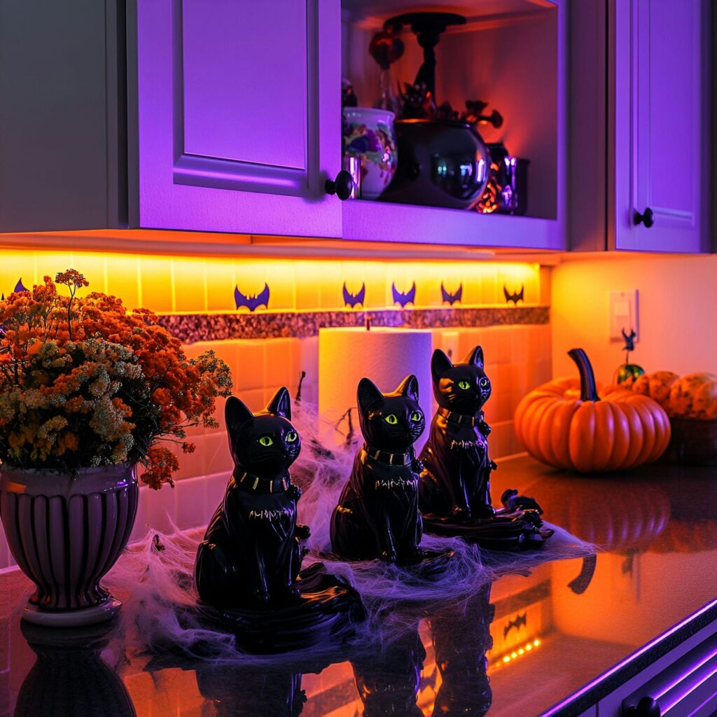 11. Creepy Black Cat Halloween Kitchen Décor