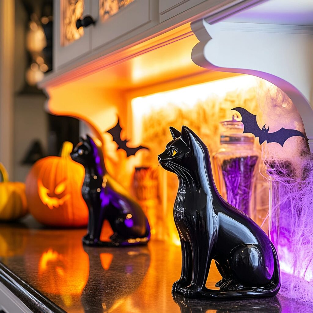 11. Creepy Black Cat Halloween Kitchen Décor