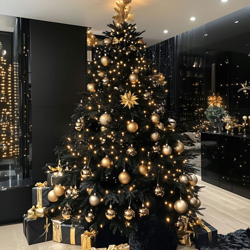 06. Black & Gold Glam Tree with Bold Ornament Design