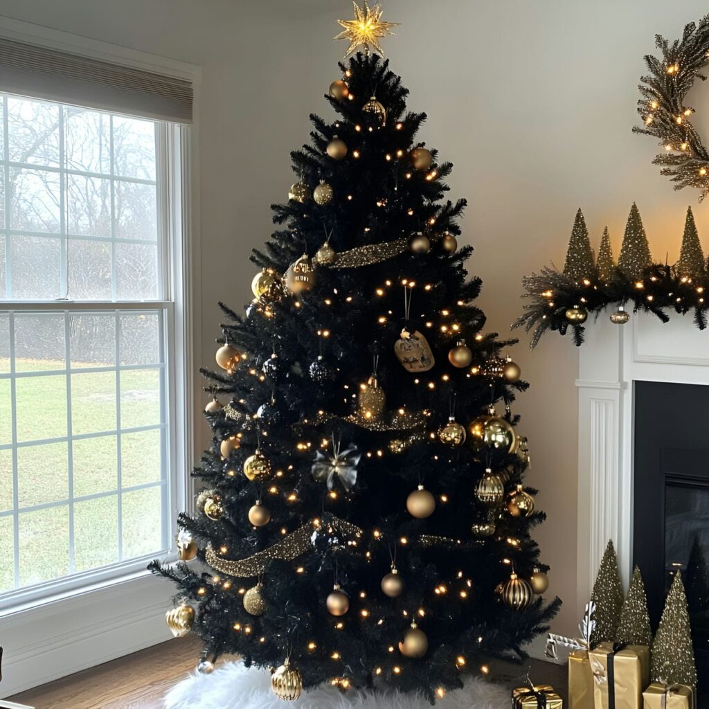 06. Black & Gold Glam Tree with Bold Ornament Design