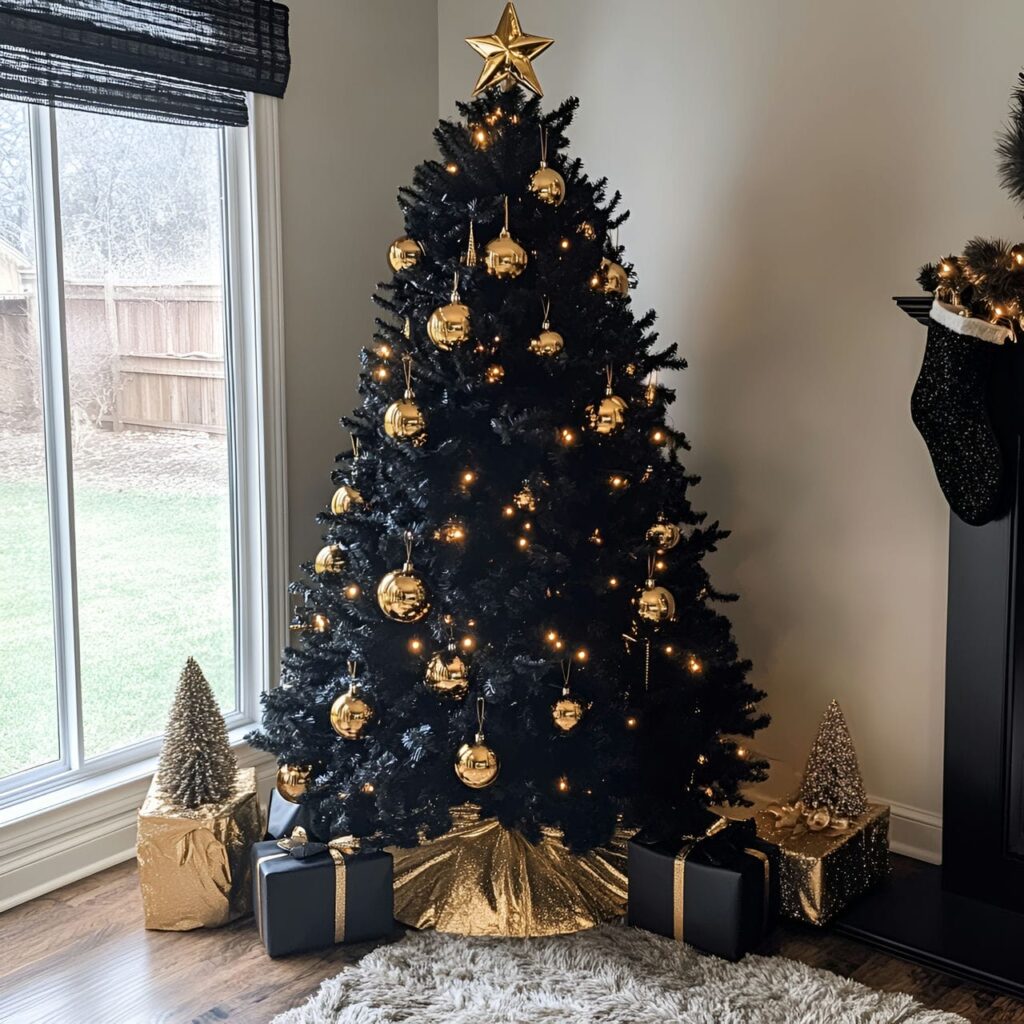 06. Black & Gold Glam Tree with Bold Ornament Design