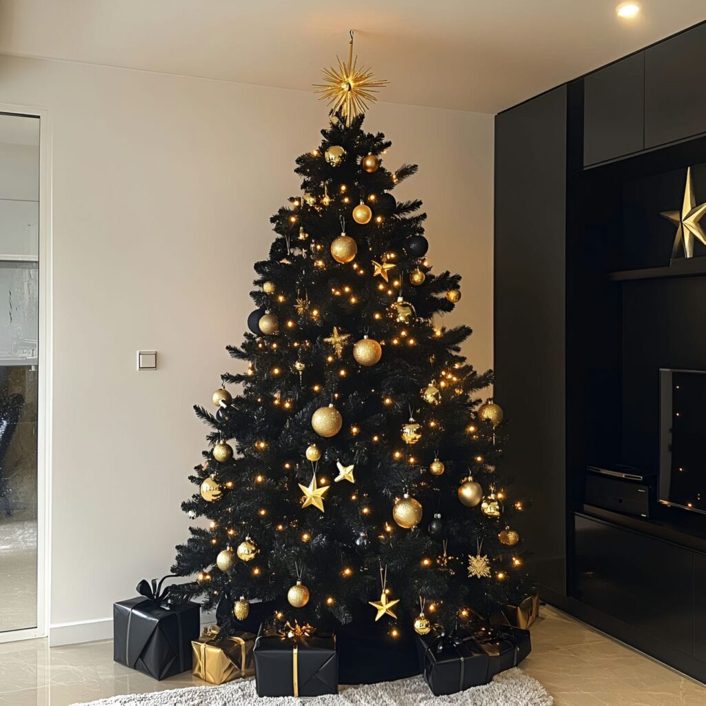 06. Black & Gold Glam Tree with Bold Ornament Design