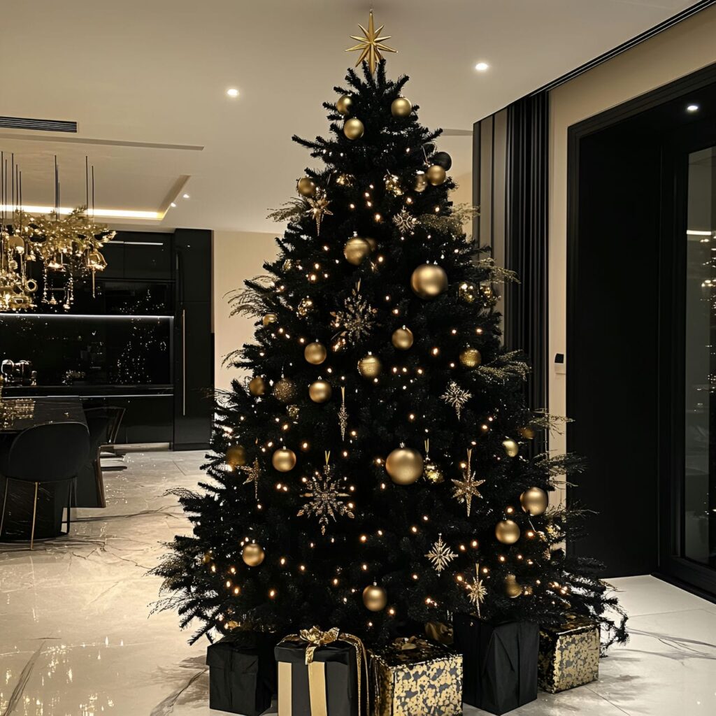 06. Black & Gold Glam Tree with Bold Ornament Design