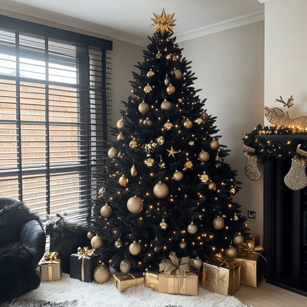 06. Black & Gold Glam Tree with Bold Ornament Design