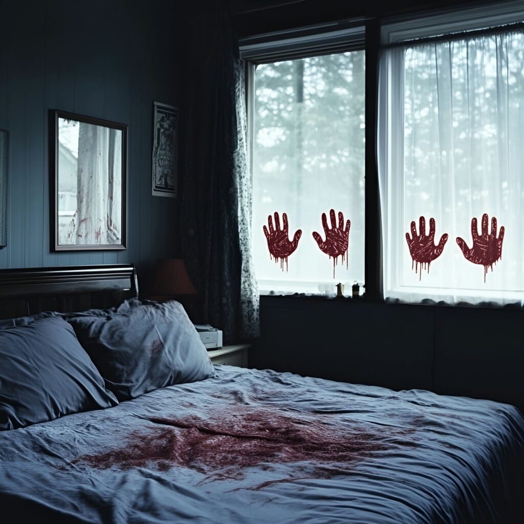 24. Bloody Handprint Window Clings with Horror Movie Effect