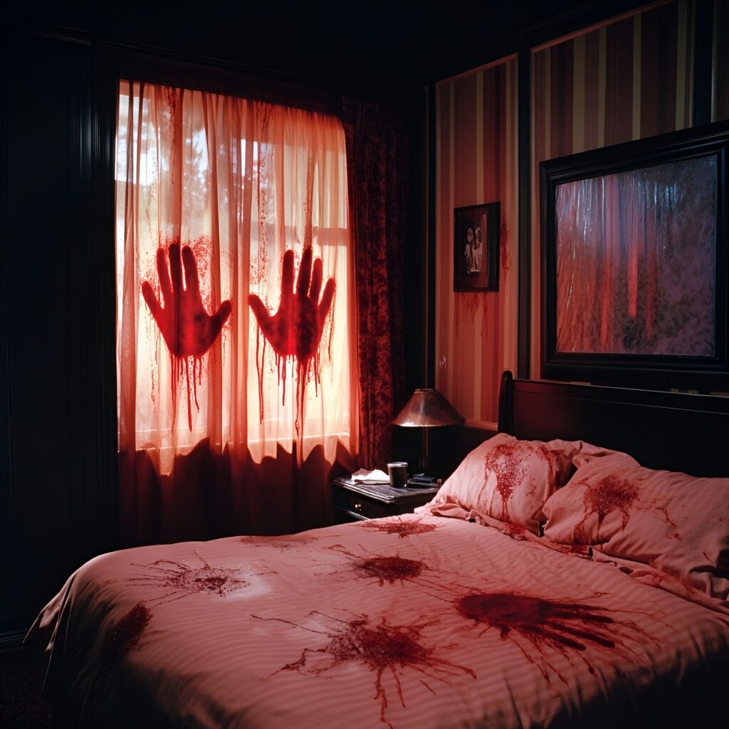 24. Bloody Handprint Window Clings with Horror Movie Effect