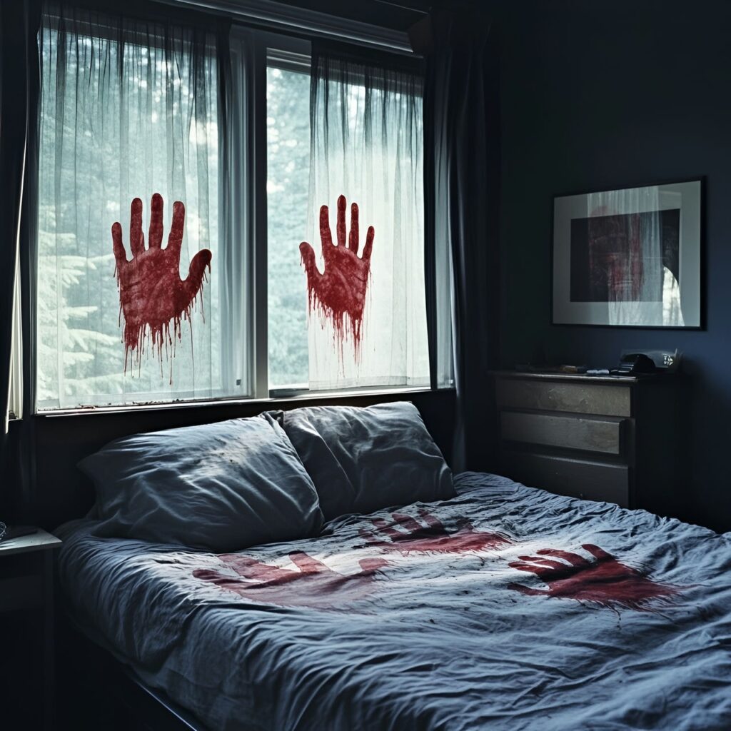 24. Bloody Handprint Window Clings with Horror Movie Effect