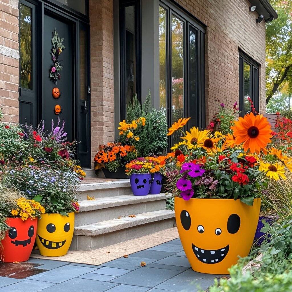 05. Boo-Tiful Flower Pots with Spooky Faces and Fall Flowers