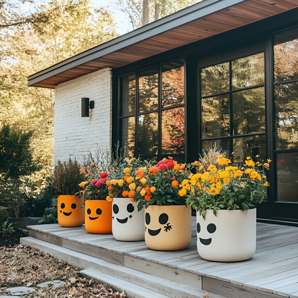 05. Boo-Tiful Flower Pots with Spooky Faces and Fall Flowers