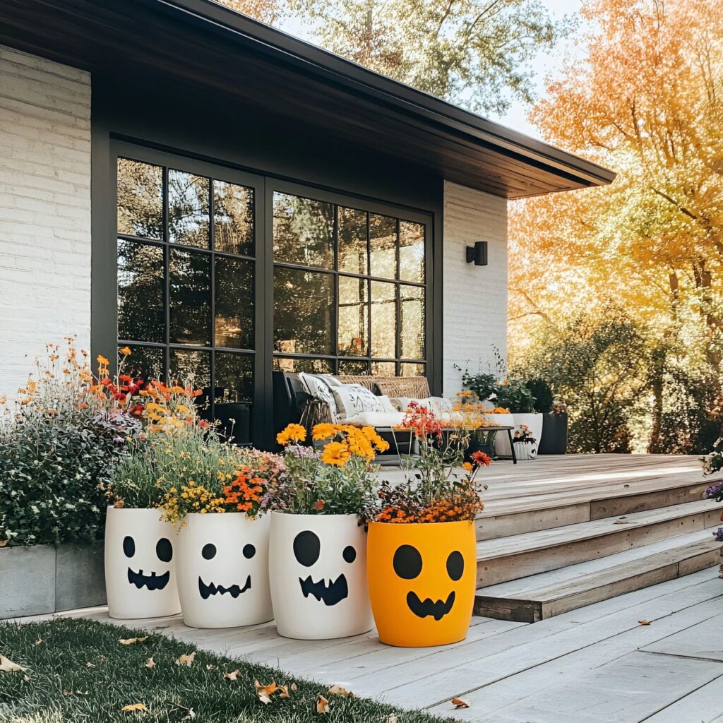 05. Boo-Tiful Flower Pots with Spooky Faces and Fall Flowers