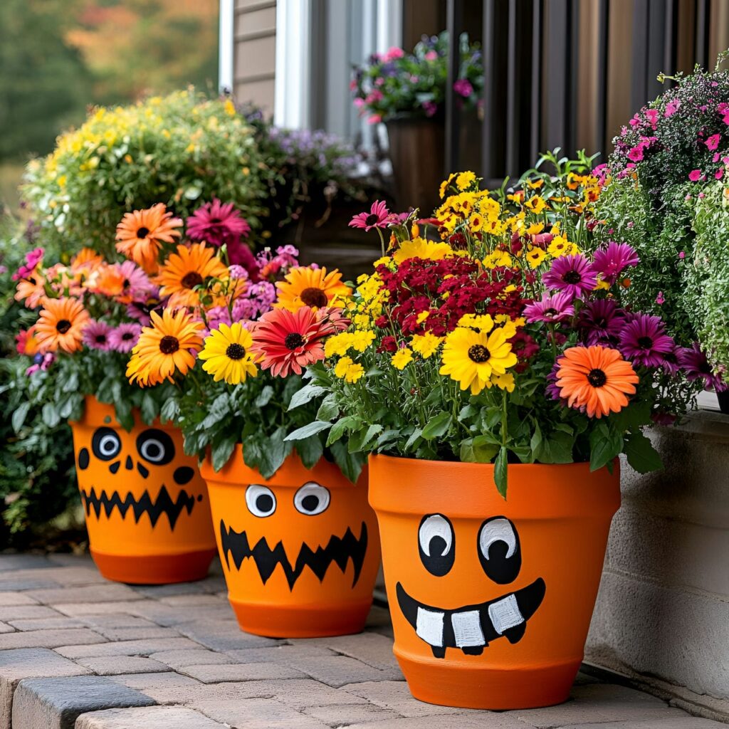 05. Boo-Tiful Flower Pots with Spooky Faces and Fall Flowers