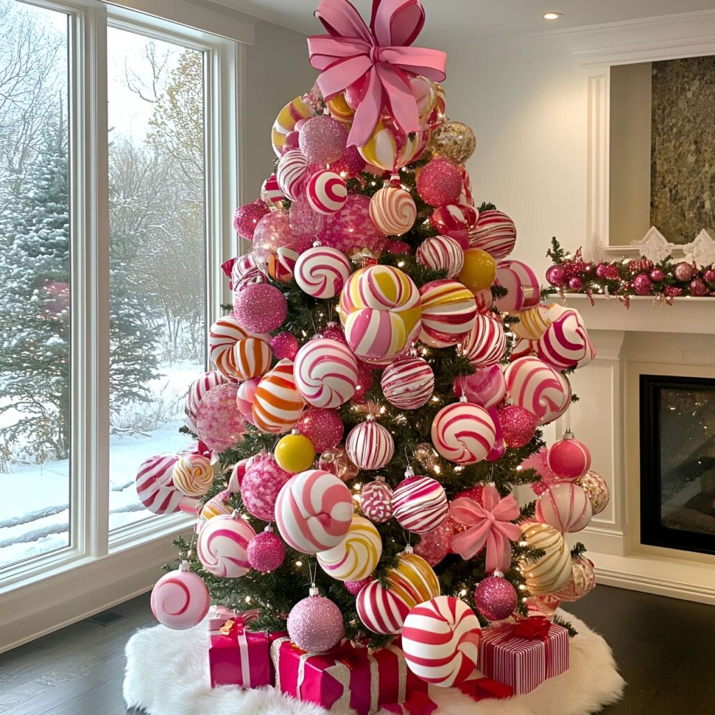 01. Candy Wonderland Tree with Oversized Lollipops and Pastel Ornaments