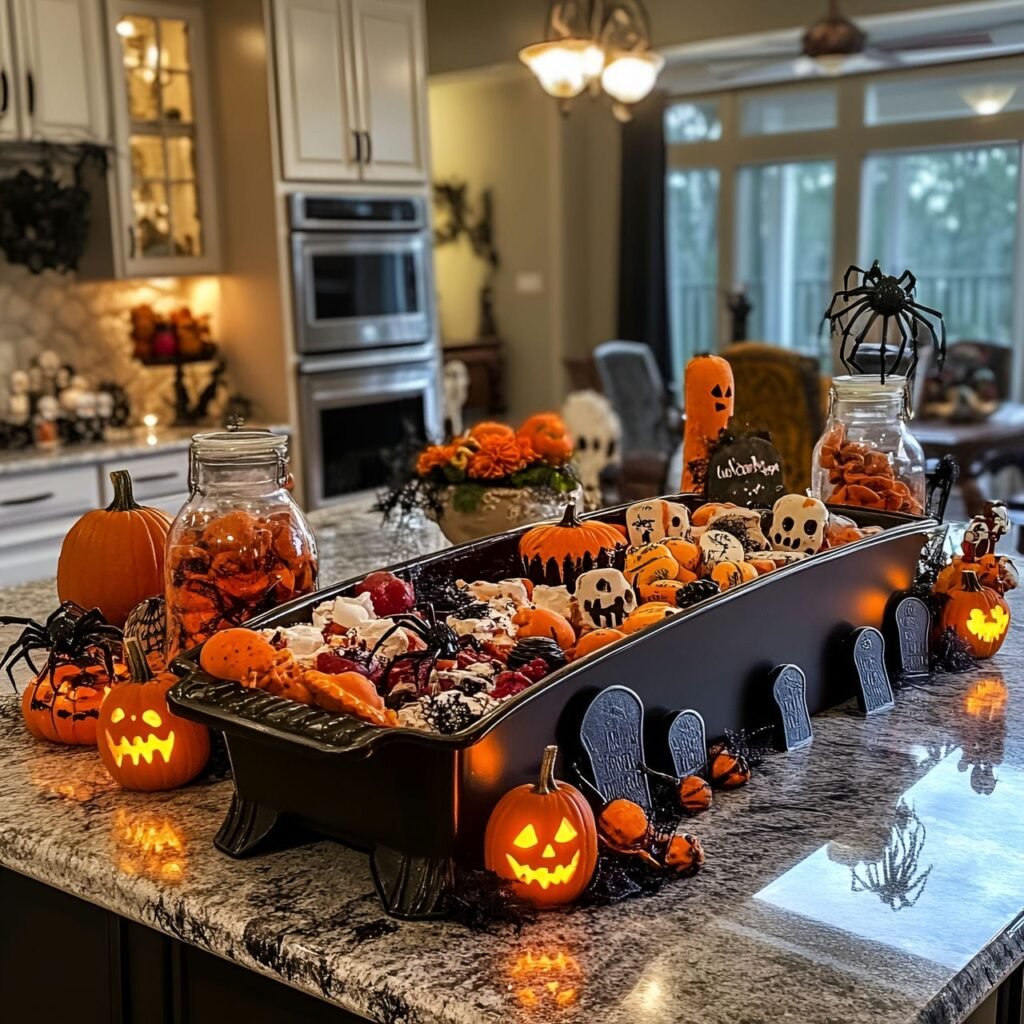 20. Coffin Snack Tray and Haunted Kitchen Display